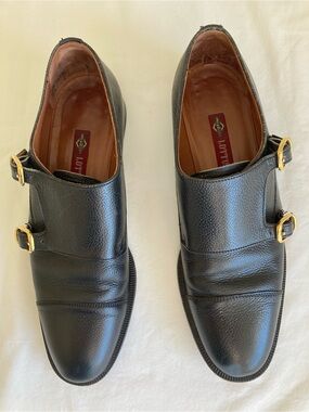 Lottusse Monk Strap Leather Oxfords Black size 8
